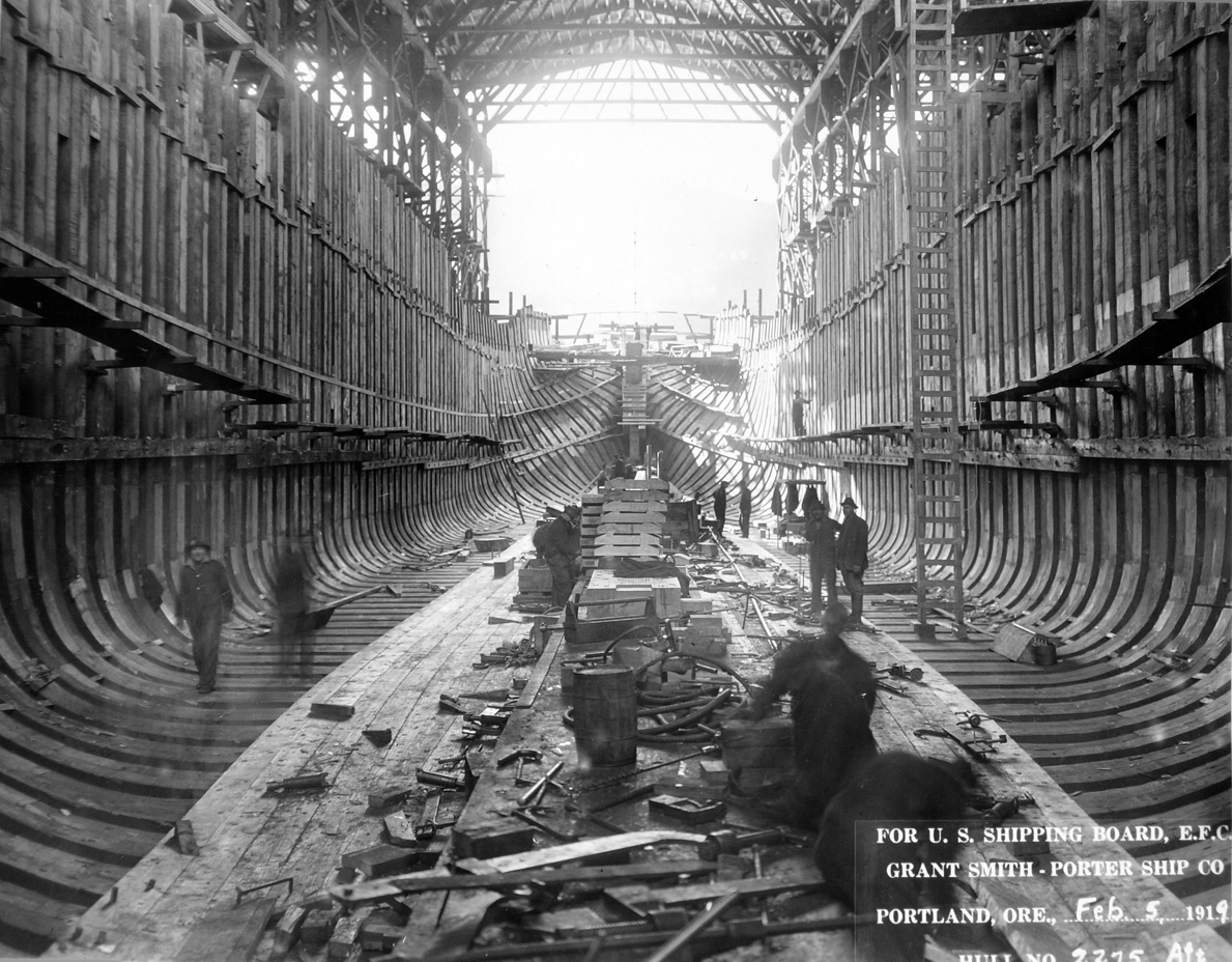 Photo of inside of Ferris Ship being converted to a barge